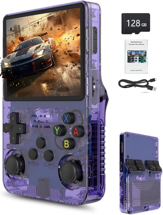 R36s Retro handheld model 3.5 Inch 21000+ Games Retro handheld model, Video handheld model with Dual Stylem Linux/Garlic Supports & Dual 3D Joysticks -128G -Purple