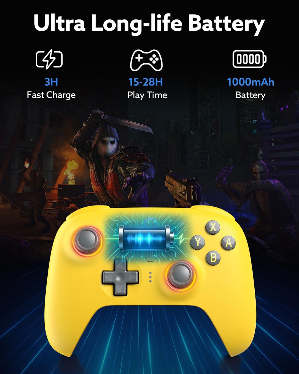 8Bitdo Ultimate 2 Bluetooth Controller (TMR Joystick Update), RGB Fire Ring, Switchable Hall Effect/Tactile Triggers, Vibration and Motion Control for Switch 2, Switch, Windows PC (Yellow)