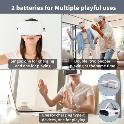 Battery Pack for Meta/Oculus Quest 2(2 Packs), Fast Charging 5000mAh Lightweight Portable VR Extend Accessories Rechargeable Power Bank with Power Indicator for Extra 2-4 Hours Playing Time
