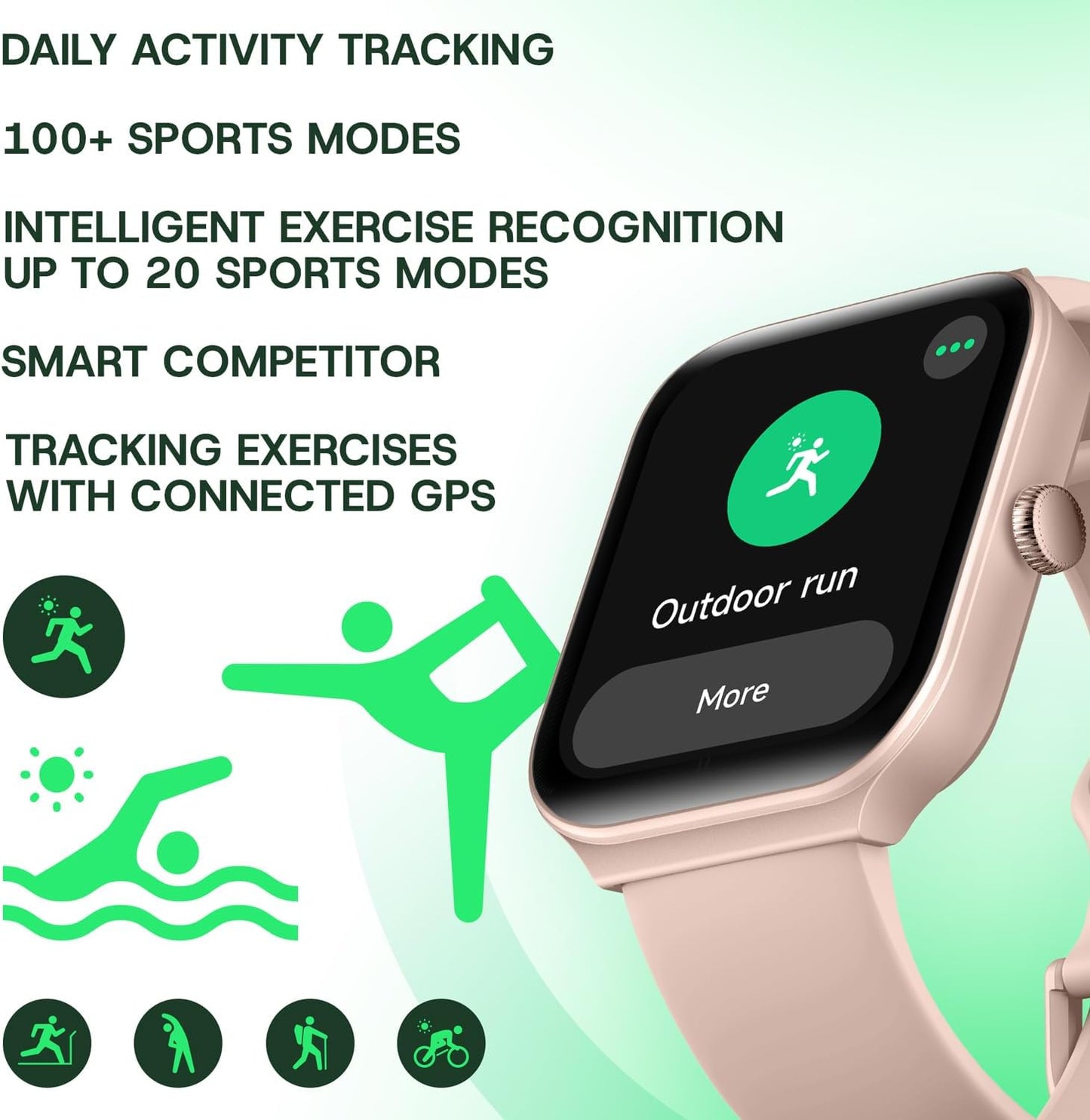 OCTANDRA Inspire VeryFit 1.95" Bluetooth Answer Call Alexa Smart Watch Body Energy Heart Rate HRV Oxygen Saturation Sleep Monitor Step Tracker IP68 Fitness Watches for Men Women (IDW16) (Pink)