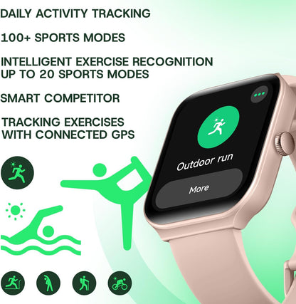 OCTANDRA Inspire VeryFit 1.95" Bluetooth Answer Call Alexa Smart Watch Body Energy Heart Rate HRV Oxygen Saturation Sleep Monitor Step Tracker IP68 Fitness Watches for Men Women (IDW16) (Pink)