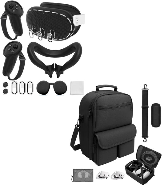 Silicone Cover Set Compatible with Meta/Oculus Quest 3 Accessories, Large Carrying Case for Meta Oculus Quest 3s/3/2, for BOBOVR/Kiwi Battery Head Strap