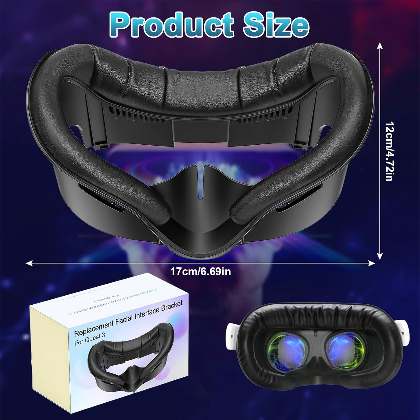VR Face Cover Pad, Facial Interface Compatible with Meta/Oculus Quest 3 Accessories, Soft PU Face Cushion as Replacement for Quest 3, Cotton Face Cushion as Replacement for Meta Quest 3 Accessories