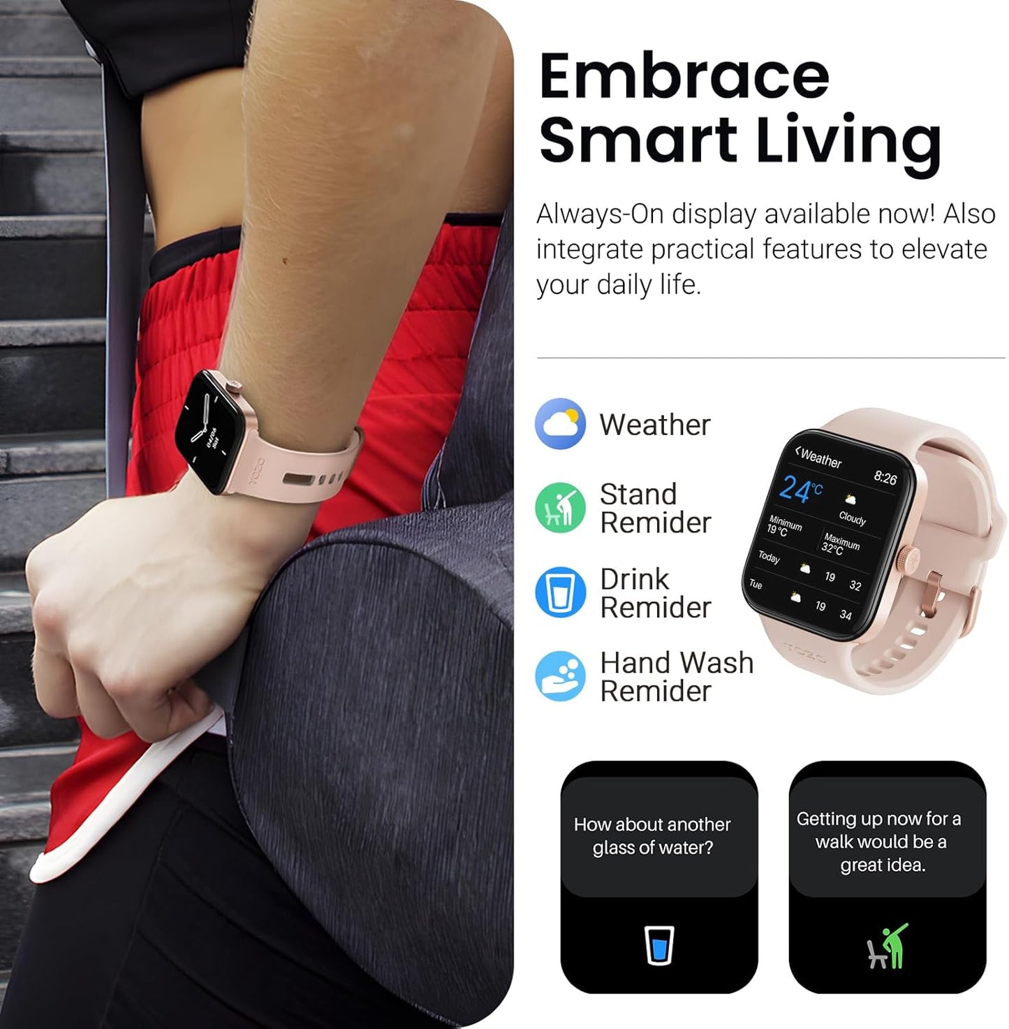 TOZO 44mm Rectangular Face Smart Watch Alexa Built-in Fitness Tracker with Heart Rate/Blood Oxygen Monitor/Sleep Monitor 5ATM Waterproof HD Touchscreen for Men Women Compatible with iPhone&Android