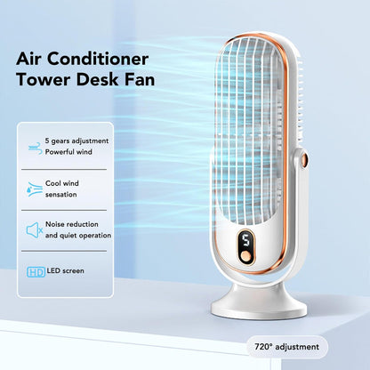 Table Tower Fan Portable USB Electric Cooling Fan with 5 Speeds Brushless Motor Standing Fans for Car Home Office (White)
