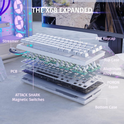 ATTACK SHARK X68 HE Rapid Trigger Mechanical Gaming Keyboard 60% Wired TKL with Adjustable Actuation,Hall Effect snap-fit Switch,8KHz Polling Rate,RGB Backlit,Top Mount for PC Mac Esport Gamer(Black)