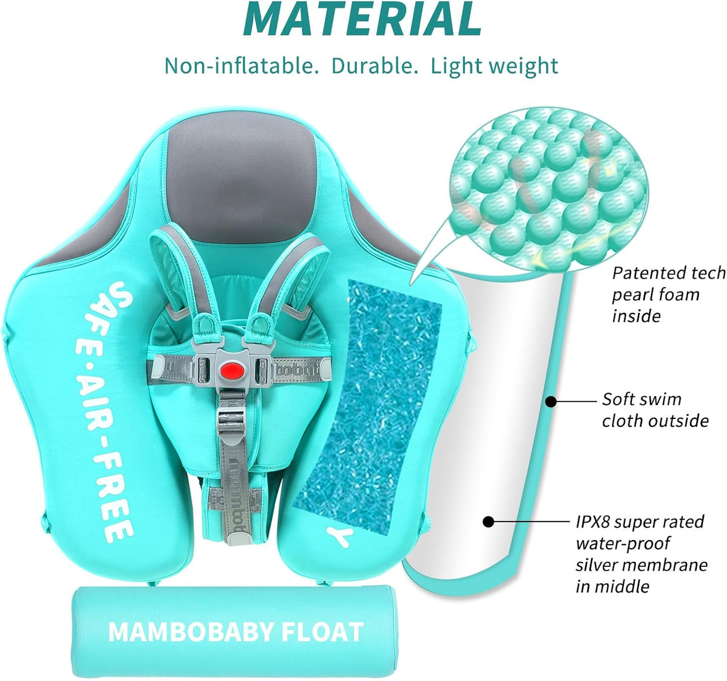 Mambobaby Float Non Inflatable Smart Swim Trainer Newest Size Improved Add Tail Never Flip Over UPF 50+ Sun Canopy Baby Swim Float Mambo Baby Float Solid Swimming Ring Infant Pool Float