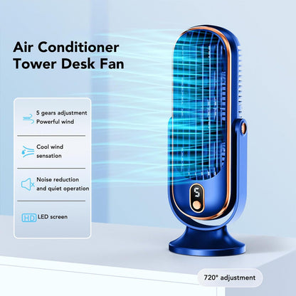 Table Tower Fan Portable USB Electric Cooling Fan with 5 Speeds Brushless Motor Standing Fans for Car Home Office (White)