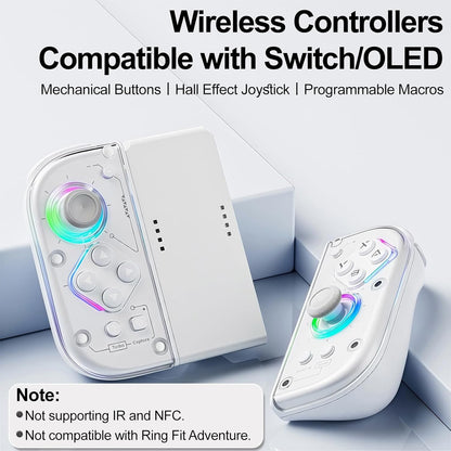 Smanettew Controllers Compatible with Nintendo Switch, Wireless L & R Controllers with Charging Grip, Featuring RGB Lighting, Hall Effect Joysticks, Turbo, Macro Programming, Vibration & 6-Axis Gyro