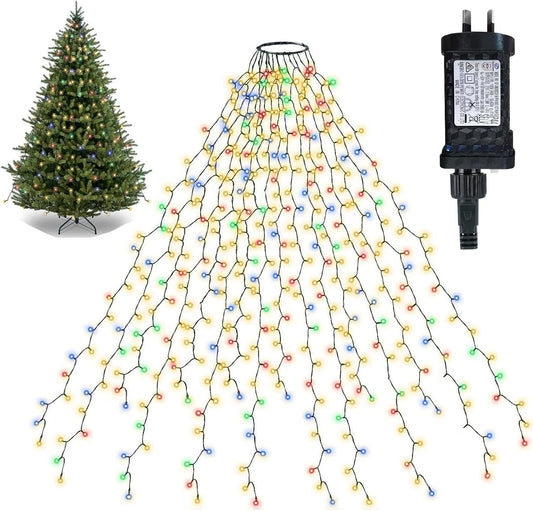 Toodour LED Christmas Tree Lights Multicolor, 2.4M x 10 Lines Fairy Lights with 8 Modes, Timer, SAA Approved Christmas Lights String Indoor Outdoor - Twinkle Lights for Tree Decorations