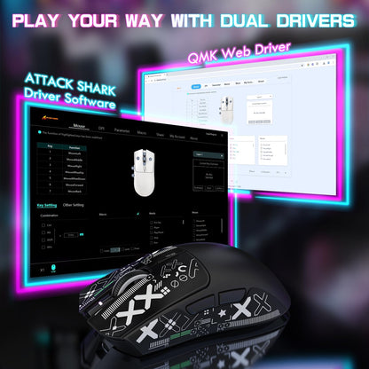 ATTACK SHARK X1 Ultralight Wireless Gaming Mouse with snap-fit RGB Charging Dock,Anti Slip Grip Tape,PixArt PAW3395 Pro Sensor,40000DPI,BT/2.4Ghz/Wired,Optical Micro Switch for PC Mac Gamer(Black)