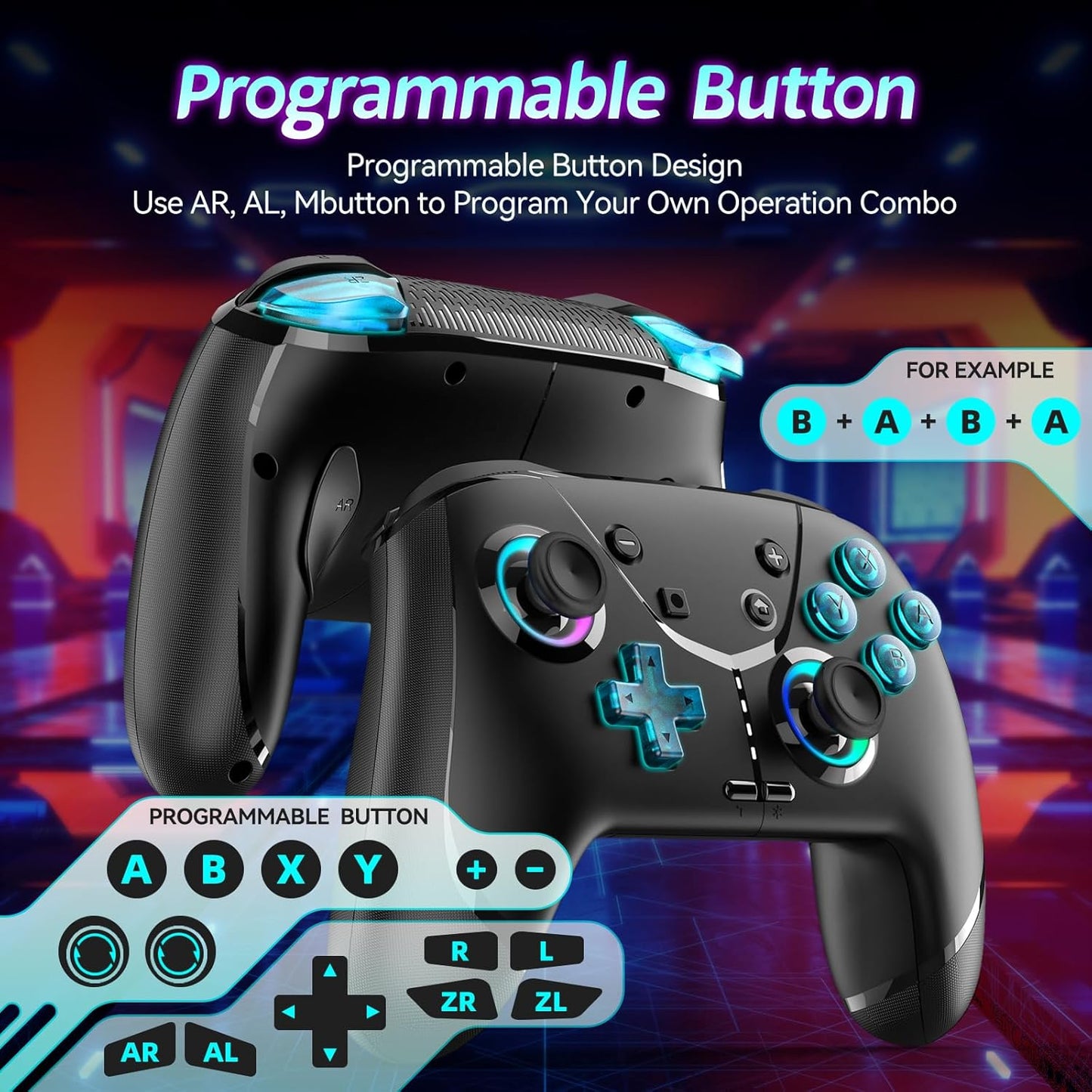 Switch Controller, Wireless Pro Controller for Nintendo Switch 2/Switch/Lite/OLED, Bluetooth controllers Compatible with iPhone/Mac/iPad/iOS/Android/Phone/PC/Steam and TV with Programming/RGB4
