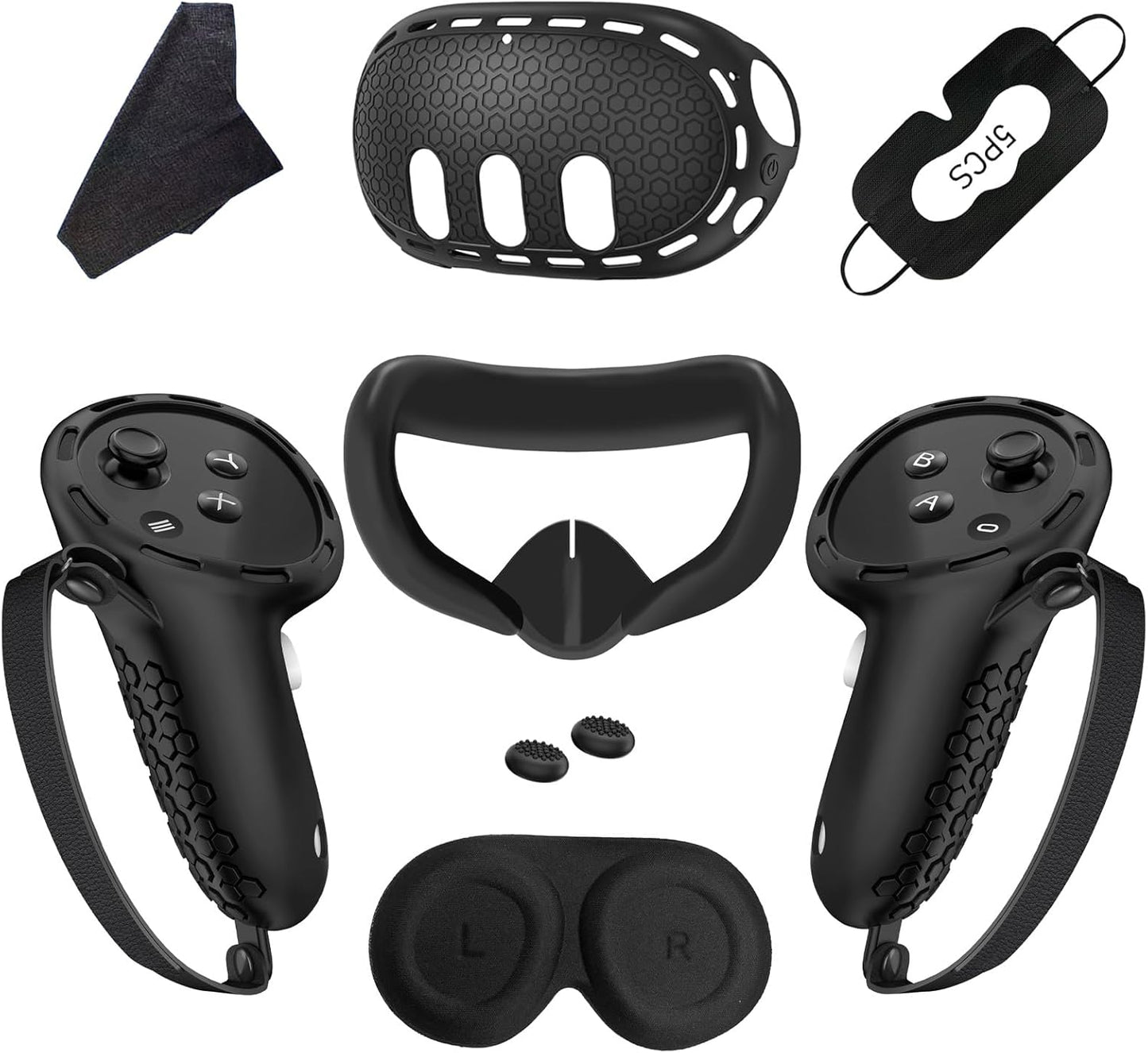 7 in 1 Silicone Cover Compatible with Meta/Oculus Quest 3 Accessories, VR Silicone Headset Controller Shell, Eyes, Face, Touch Controller Grip Case & Lens Cover-Black