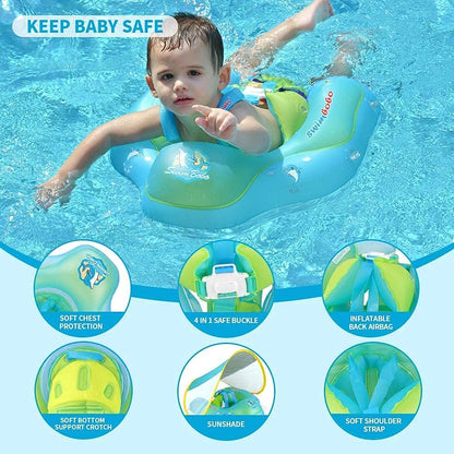 Kids Swimming Pool Float with Removable UPF 50+ Sun Protection Canopy, Infant Toddler Inflatable Swimming Rings for Age of 12-24 Months, Boys Girls Swimming Trainer