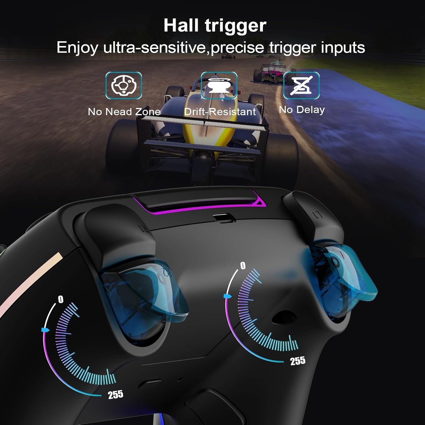 Wireless Controller for PS5 Pro/PlayStation-5/PC/Mac with Hall Effect joystick trigger/Back Paddles/Cool RGB/Motion Sensor/TURBO/3.5mm Audio Jack - Built-in Speakers Support P-S5 Console Audio