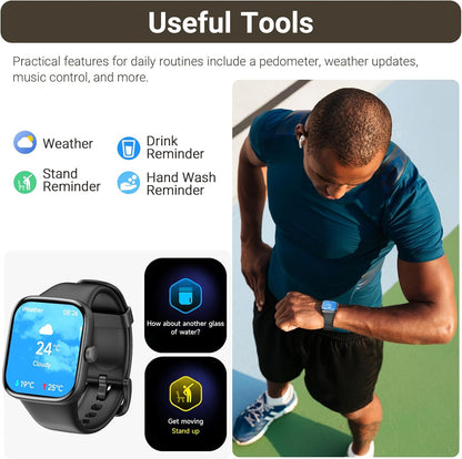 TOZO 44mm Rectangular Face Smart Watch Alexa Built-in Fitness Tracker with Heart Rate/Blood Oxygen Monitor/Sleep Monitor 5ATM Waterproof HD Touchscreen for Men Women Compatible with iPhone&Android