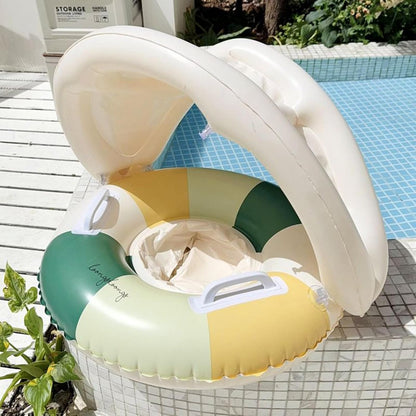 Baby Pool Float - Swimming Pool Stand with Sun Protection, Inflatable Ring with Sun Protection, Foldable, Floating Safety Seat for Children