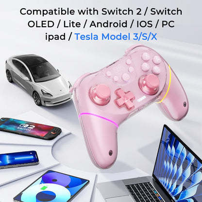 BRHE Wireless Controllers for Switch,Controller for Nintendo Switch/Lite/OLED/Switch 2/Windows PC with Programmable/Vibration/Dual Turbo Funtion,Controller for Switch Pro Gamepad (Switch pink)