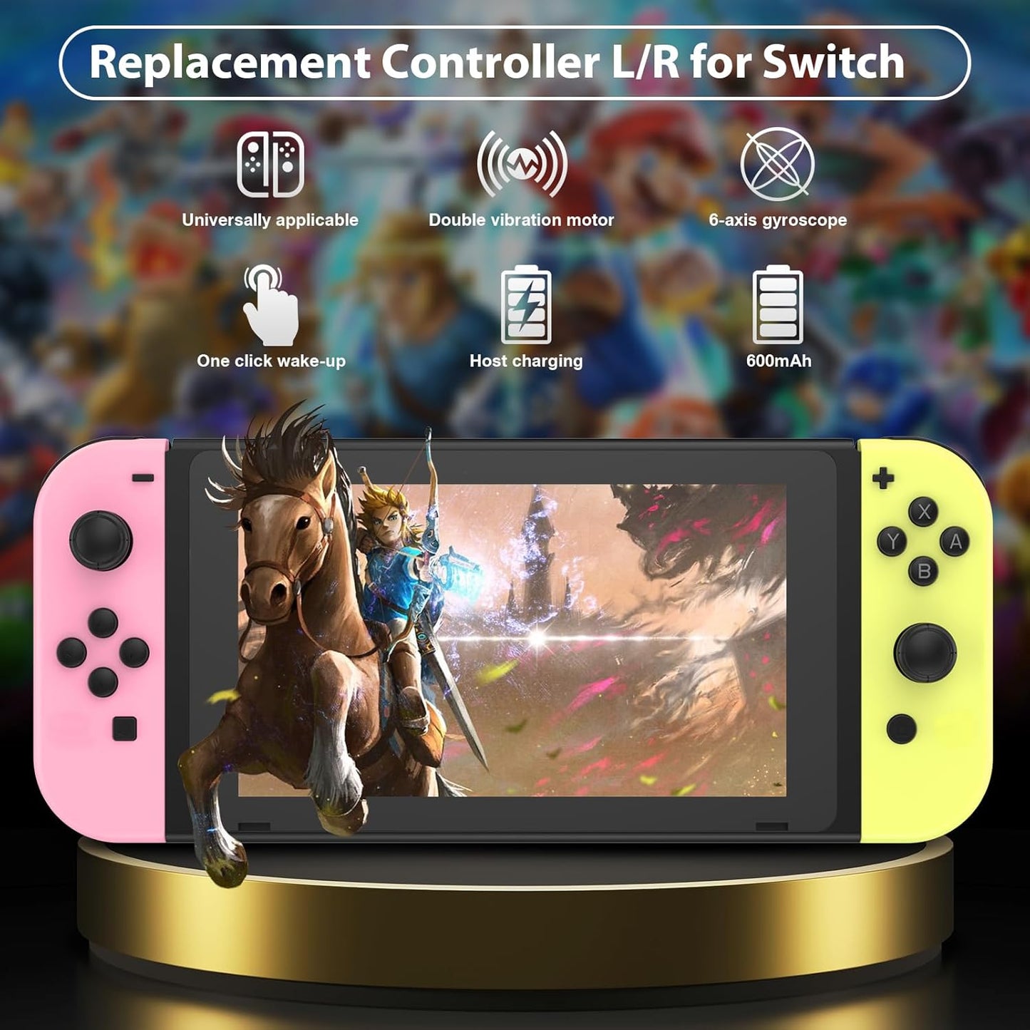 Wireless Controller Compatible with Nintendo Switch, Left & Right Game Controllers with Dual Vibration, Motion Control & Wake-Up Function