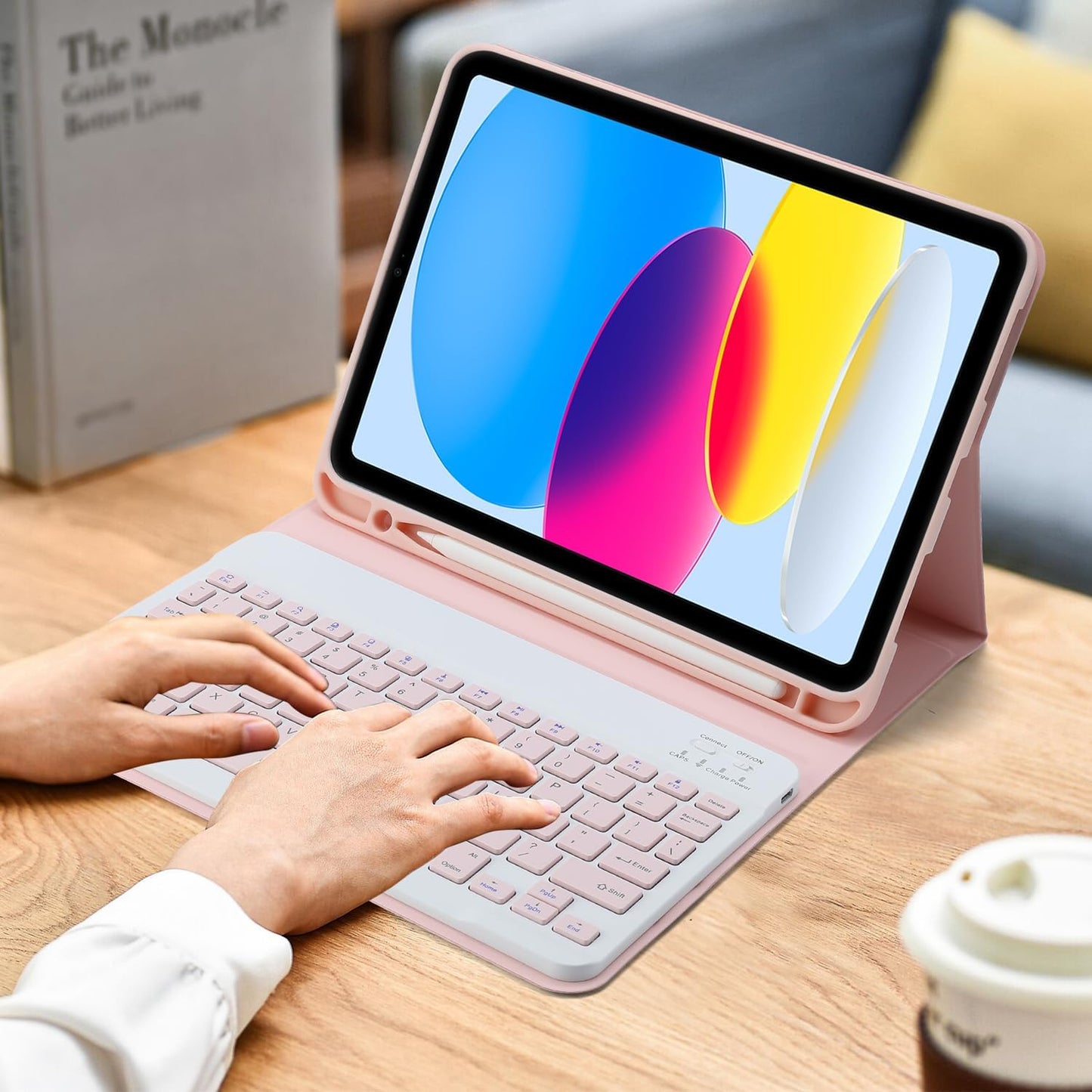 Rechargeable Bluetooth Keyboard and Mouse Combo for iPad, Ultra-Slim Portable Wireless Mouse Keyboard for iPad Pro Air Mini iPhone Samsung Tablet Cell Phone Android, iPadOS/iOS 13 and Above (Pink)