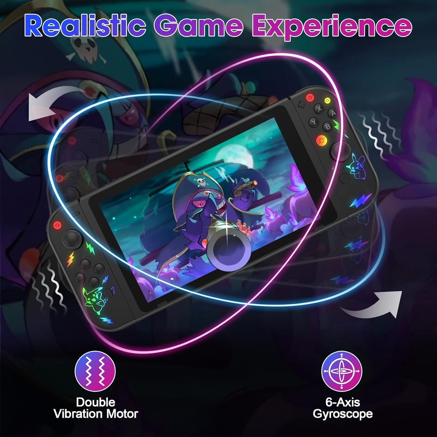 FFSTARYM Compatible with Nintendo Switch Controller, Switch Controllers for Switch/Lite/OLED, with/Dual Vibration/Motion/Wake-up/Screenshot, Black Gradient Glow