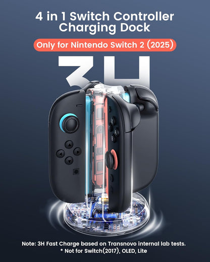 Switch 2 Controller Charger for Joy-Cons 2, 4-in-1 snap-fit Charging Dock for Nintendo Switch 2 Controller 9 RGB Light Modes, USB C Charging Cable Included, Switch 2 Accessories
