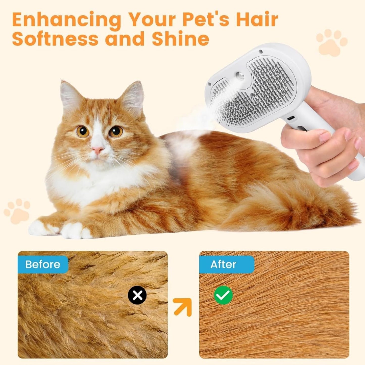 Viral Steam Brush for Dogs & Cats – Steamy Pet Grooming Tool - Blue Light Spray– Spray Comb for Shedding & Hair Removal – Perfect for Haired Pets – Deshedding Brush with Mist for Bath, Spa & Massage