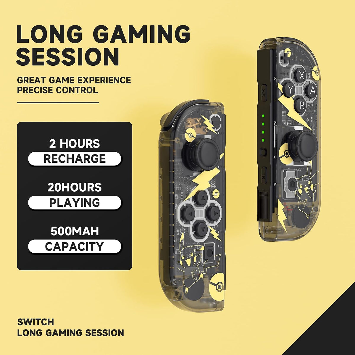 Wireless Game Controllers for Switch, Left and Right Replacement Controllers, Motion Control, Dual Vibration, Wake-Up Function, Ergonomic Grip