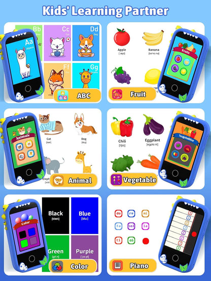 Mgaolo Kids Phone Smartphone Toy, 2.8" Touchscreen Smart Phone, Toddler Educational Learning Gift for Boys Girls Age 3-8, Games, Dual Cameras, Music Video Player, Christmas Birthday Present (Blue)