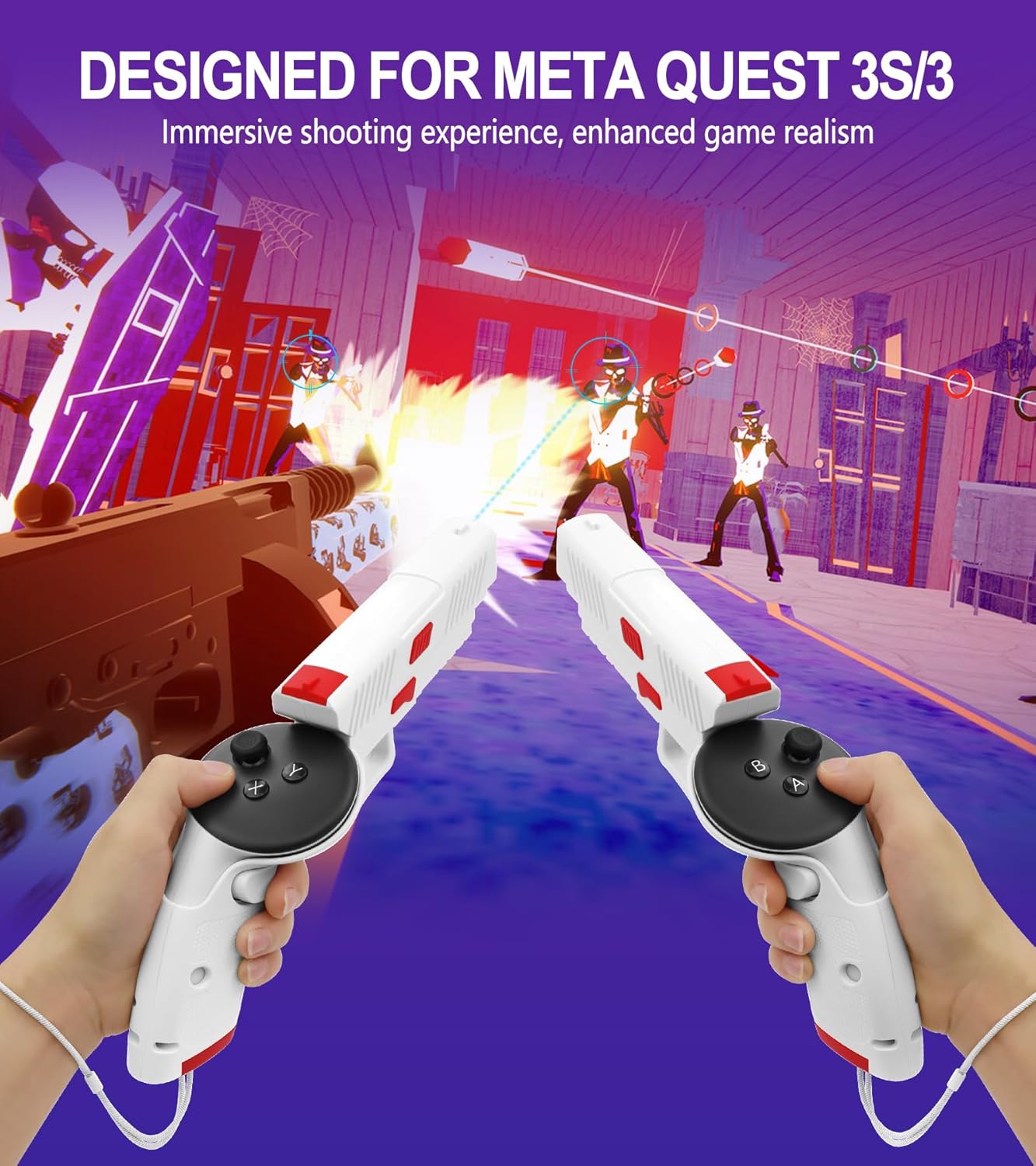 YRXVW Weighted PistoI Grip VR Stock Controller Accessories for Oculus Quest 3, Controller Grips, Enhanced FPS Games Experience Holding Feels, Anti Slip Handle Shell Cover Protector (White)