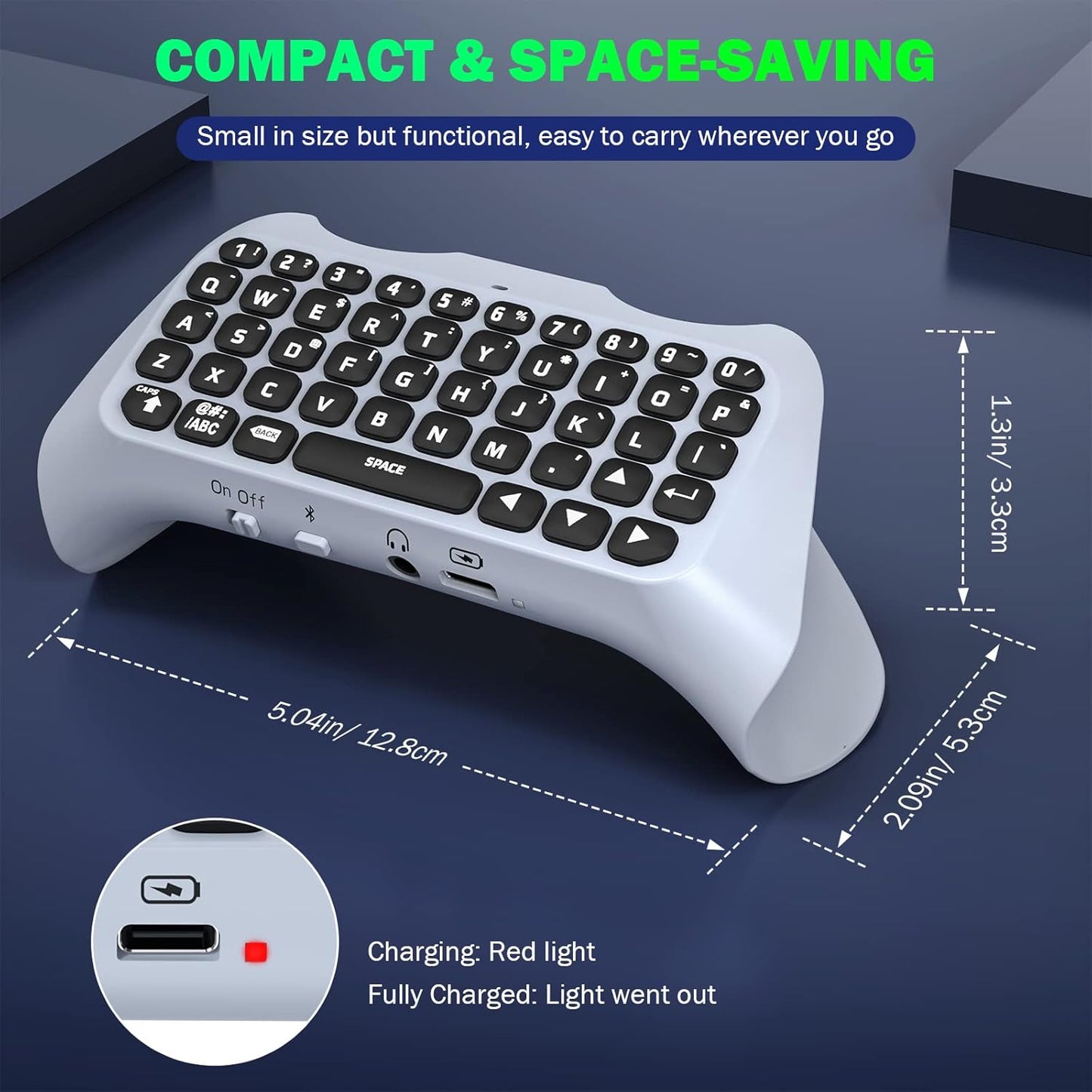 MoKo Green Backlight Keyboard for PS5 Controller, PS5 Wireless Mini Keyboard Chatpad for Playstation 5 Controller, Keypad Built-in Speaker with 3.5mm Audio Jack for Messaging and Game Live Chat, Black