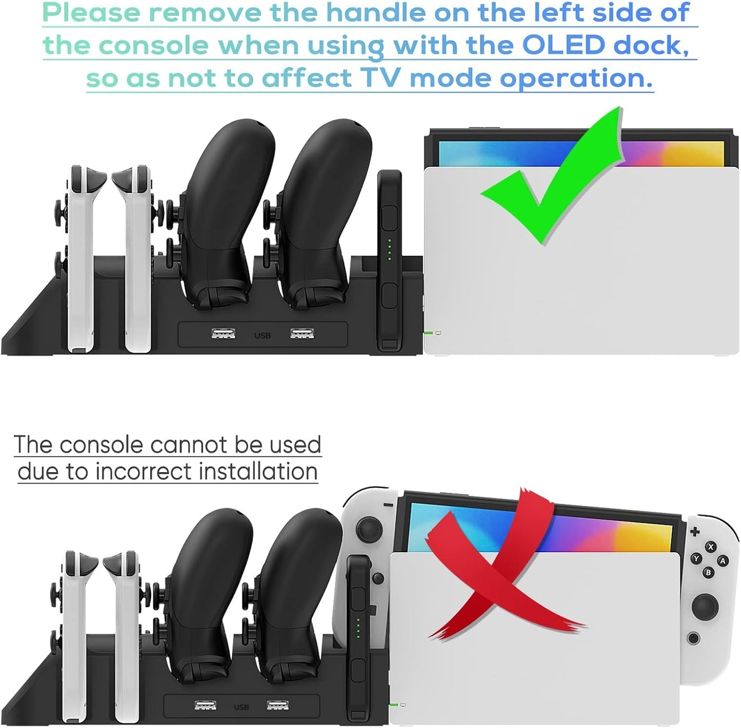 Charging Dock Compatible with Nintendo Switch Pro Controllers and Joy-Con Controllers, Multifunction Charging Stand with 2 USB 2.0 Ports, Black