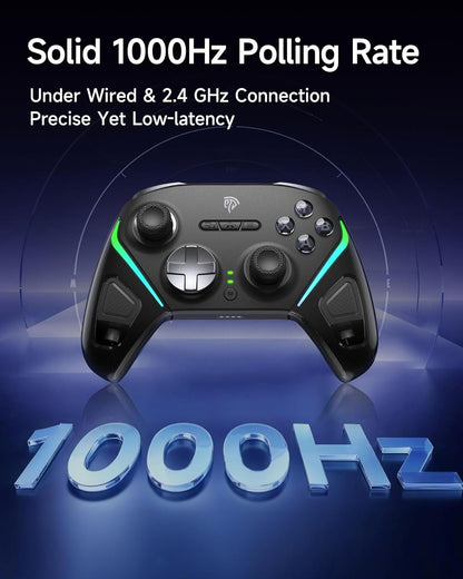 EasySMX D10 Wireless Gaming Controller – Bluetooth Gamepad with TMR Joysticks, Dual-Mode Triggers, Mechanical Buttons, 1000Hz Polling, RGB Lights – for PC, Switch, Android, iOS – with Charging Dock