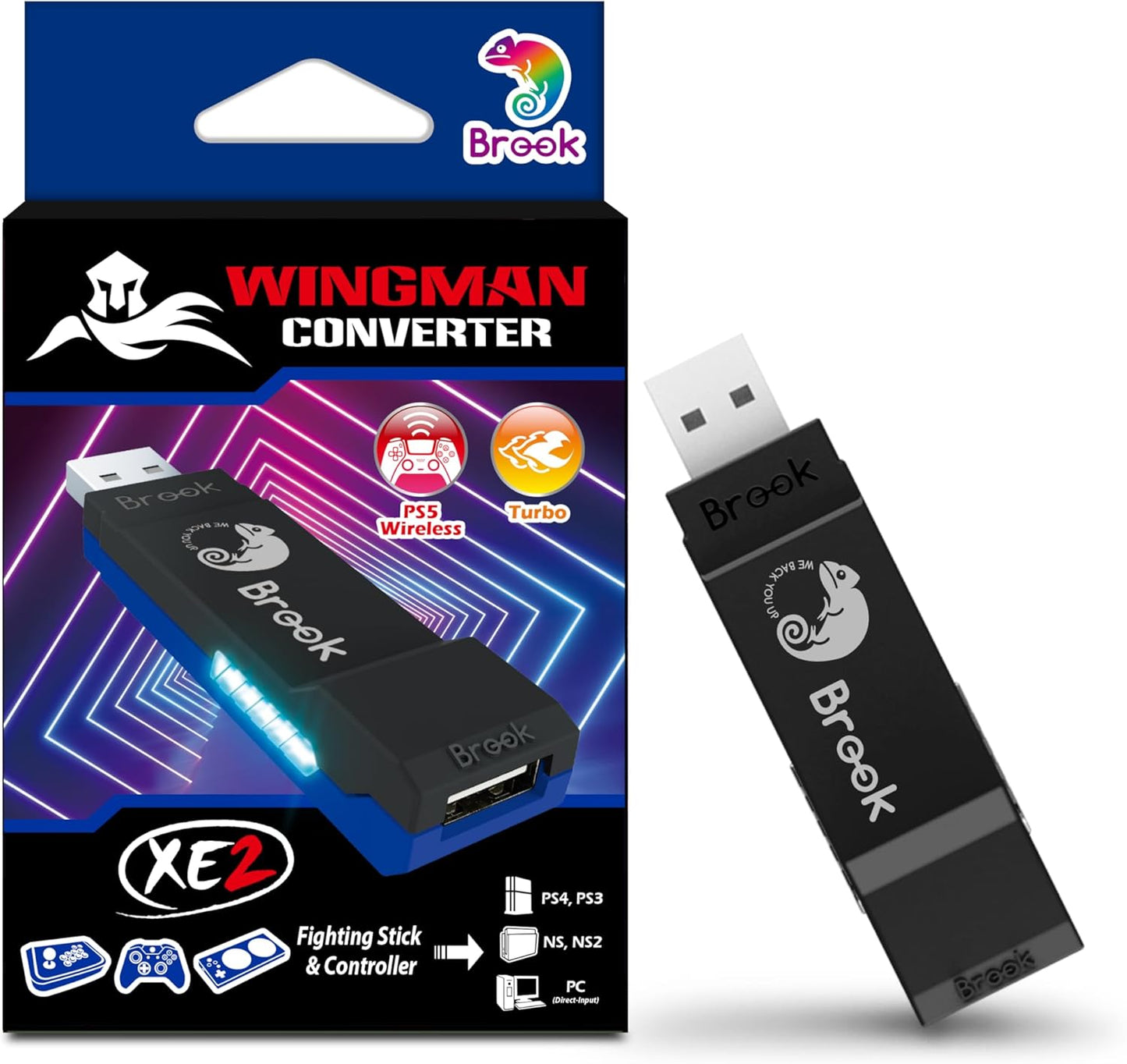 Brook Wingman XE 2 Converter - Two in One Wireless Controller Adapter for PS, Switch/Switch2 Consoles, and PC, Supports Remap and Adjustable Turbo