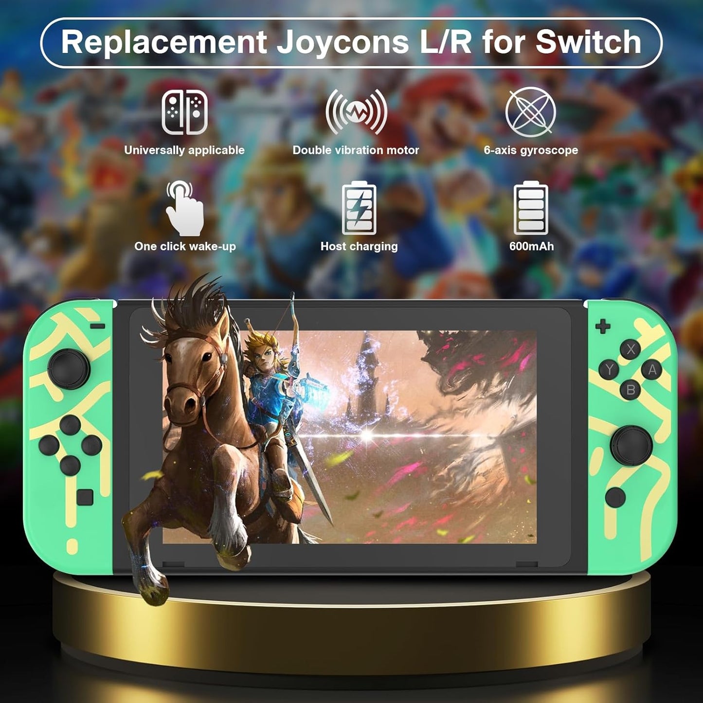 XXFFYM Upgraded Switch Controllers for Switch/Lite/OLED, Replacement for Switch Controller, Support Sports Dual Vibration/Wake-up/Motion Control/Screenshot, Green