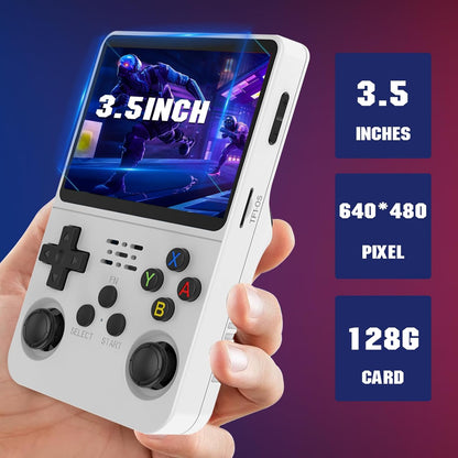 R36s 3.5 Inch Retro handheld model, 21000+ Games Retro handheld model, Video handheld model with Dual Stylem Linux/Garlic Supports & Dual 3D Joysticks 128G (White)