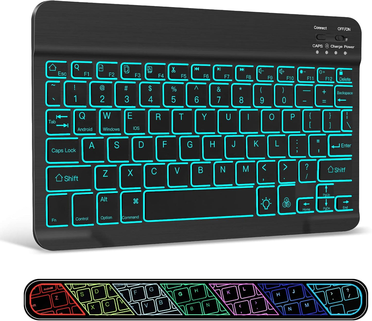 XIWMIX Ultra-Slim Wireless Bluetooth Keyboard - 7 Colors Backlit Universal Rechargeable Keyboard Compatible with iPad Pro/iPad Air/iPad 9.7/iPad 10.2/iPad mini and Other iOS Android Windows Devices