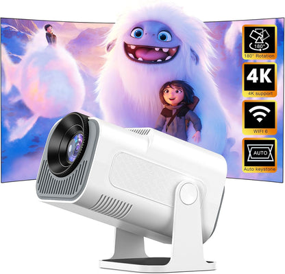 Mini Projector, Portable Projector Auto Keystone, Native 4K 1080P Smart Projector with WiFi 6, Bluetooth 5.0, Built-in Android 11.0, 10000 Lumens, Screen Adjustment, 180 Degree Rotation, White