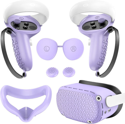 Silicone Protective Cover Set for Meta Quest 2, Pink VR Headset Shell with Controller Grips, Lens Cover, Face Cover, Thumbstick Caps, Anti-Shock Full Protection Accessories Kit (Dark Green)