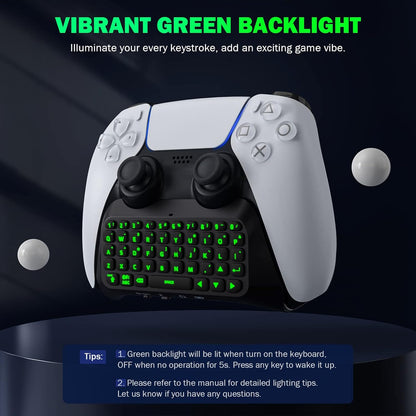 MoKo Green Backlight Keyboard for PS5 Controller, PS5 Wireless Mini Keyboard Chatpad for Playstation 5 Controller, Keypad Built-in Speaker with 3.5mm Audio Jack for Messaging and Game Live Chat, Black