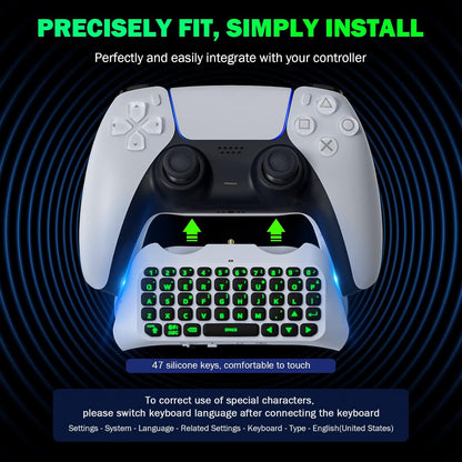 MoKo Green Backlight Keyboard for PS5 Controller, PS5 Wireless Mini Keyboard Chatpad for Playstation 5 Controller, Keypad Built-in Speaker with 3.5mm Audio Jack for Messaging and Game Live Chat, Black