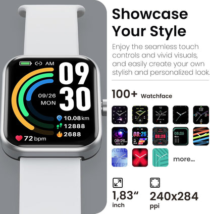 TOZO 44mm Rectangular Face Smart Watch Alexa Built-in Fitness Tracker with Heart Rate/Blood Oxygen Monitor/Sleep Monitor 5ATM Waterproof HD Touchscreen for Men Women Compatible with iPhone&Android