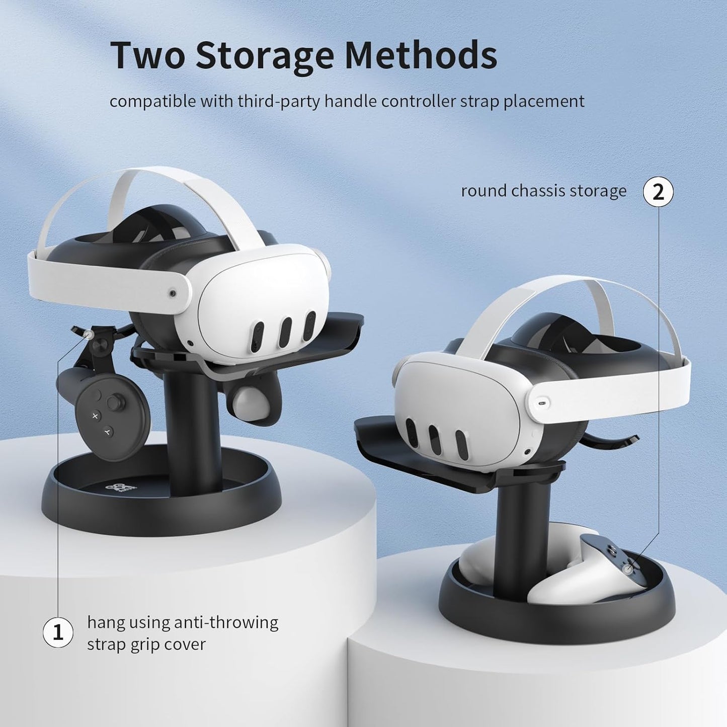 AMVR Stand Holder Compatible with Quest 3s/Quest 3/Quest 2/Pico 4/Vision Pro/for PSVR 2 - Universal VR Headset Display Dock, Stable Bracket Storage Round Base, Mount Install Easy
