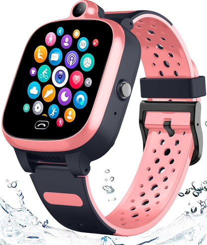 Kids 4G GPS Smart Watch, Waterproof Phone Smartwatch, Worldwide Real-time Tracking Video Phone Call Camera SOS Alarm Geo-Fence Touch Screen Pedometer Anti-Lost GPS Tracker Watch for Birthday Gift
