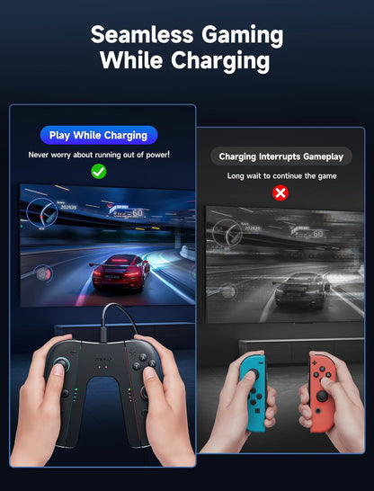 JSAUX Switch 2 Charging Grip for Nintendo Switch 2, snap-fit Grip Controller Compatible with Switch 2 Joycons, Play While Charging with LED Indicator& 1.5m/4.9ft Charger Cable-Black