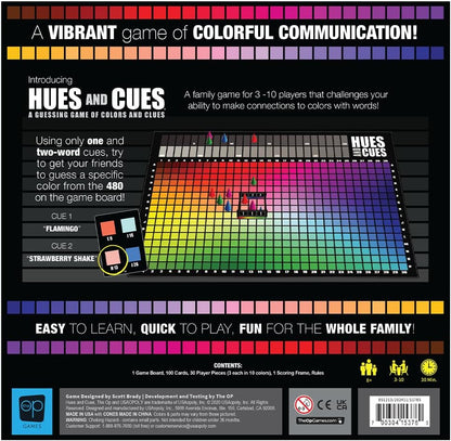 HUES and CUES - Vibrant Color Guessing Board Game for 3-10 Players Ages 8+, Connect Clues and Guess from 480 Color Squares
