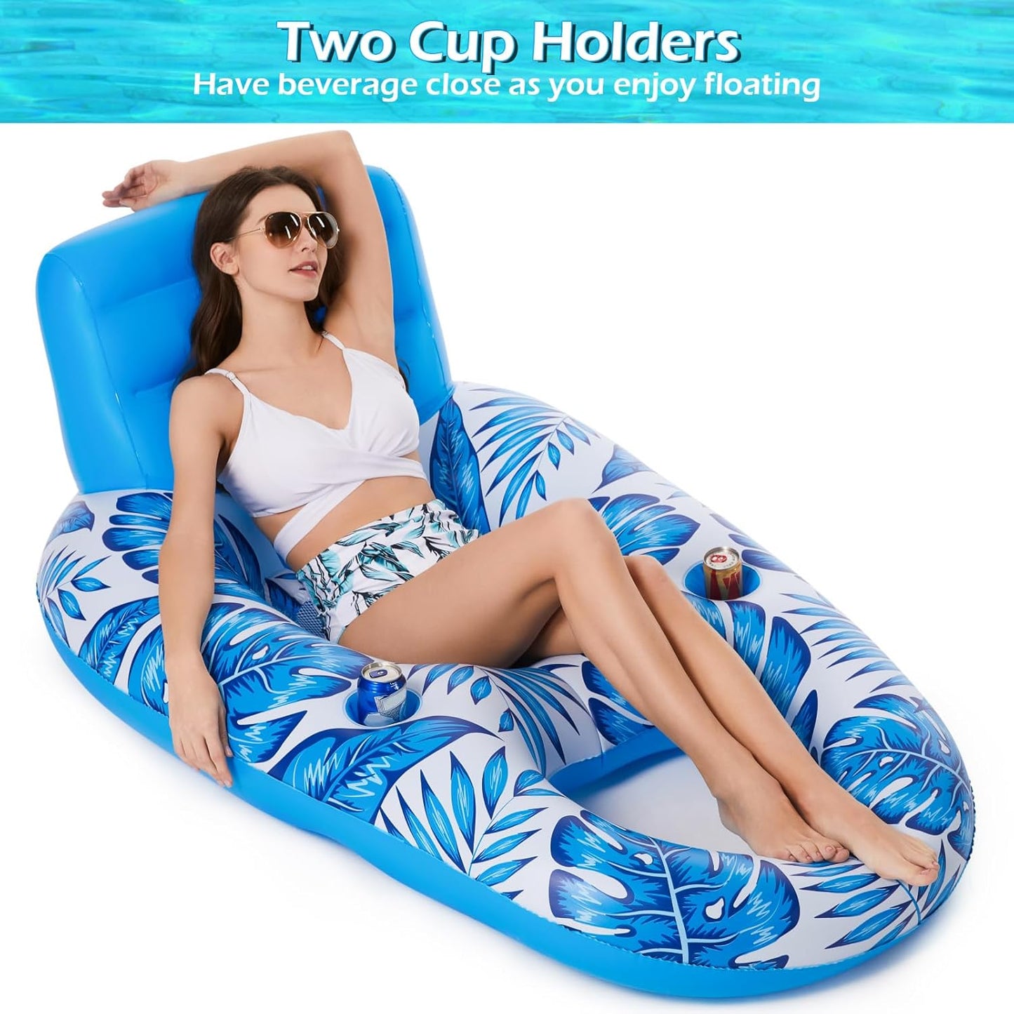 Jasonwell Inflatable Pool Floats Lounge - Large Heavy Duty Pool Float Raft Water Lounge Chair Lake Lounger River Float Party Floatie for Adults with Cup Holders Summer Beach Swimming Pool Toys