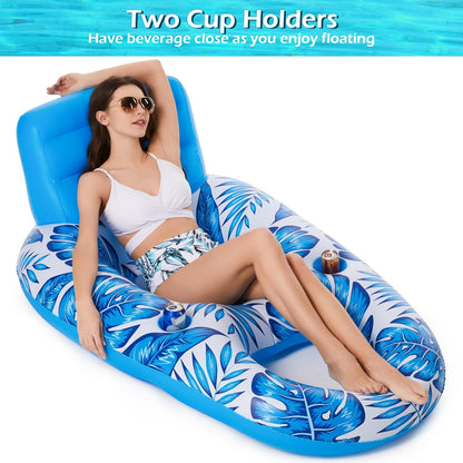 Jasonwell Inflatable Pool Floats Lounge - Large Heavy Duty Pool Float Raft Water Lounge Chair Lake Lounger River Float Party Floatie for Adults with Cup Holders Summer Beach Swimming Pool Toys