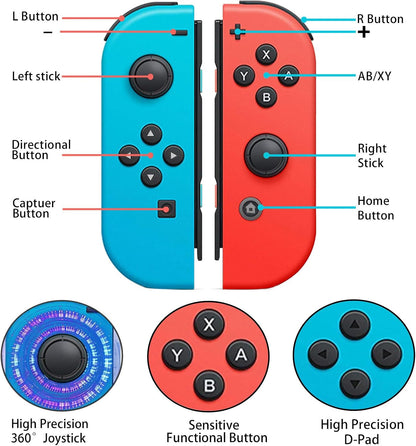 Wireless Controller Compatible with Nintendo Switch, Left & Right Game Controllers with Dual Vibration, Motion Control & Wake-Up Function