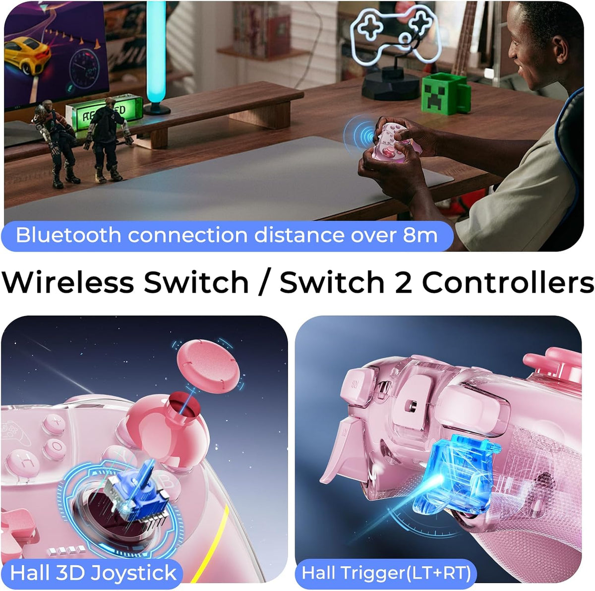 Wireless Bluetooth Gaming Controller with Precision Joystick, Responsive Buttons and Ergonomic Grip, Compatible with PC and Multiple Gaming Devices